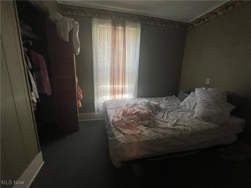 Carpeted bedroom featuring multiple windows