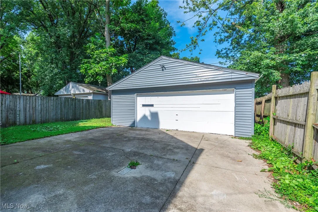 View of detached garage