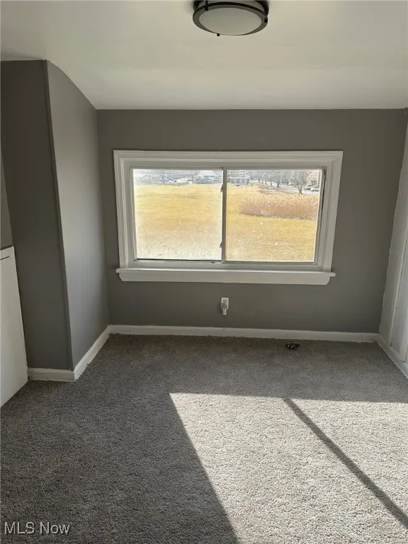 Carpeted spare room with baseboards and plenty of natural light