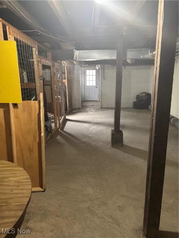 Basement with concrete block wall
