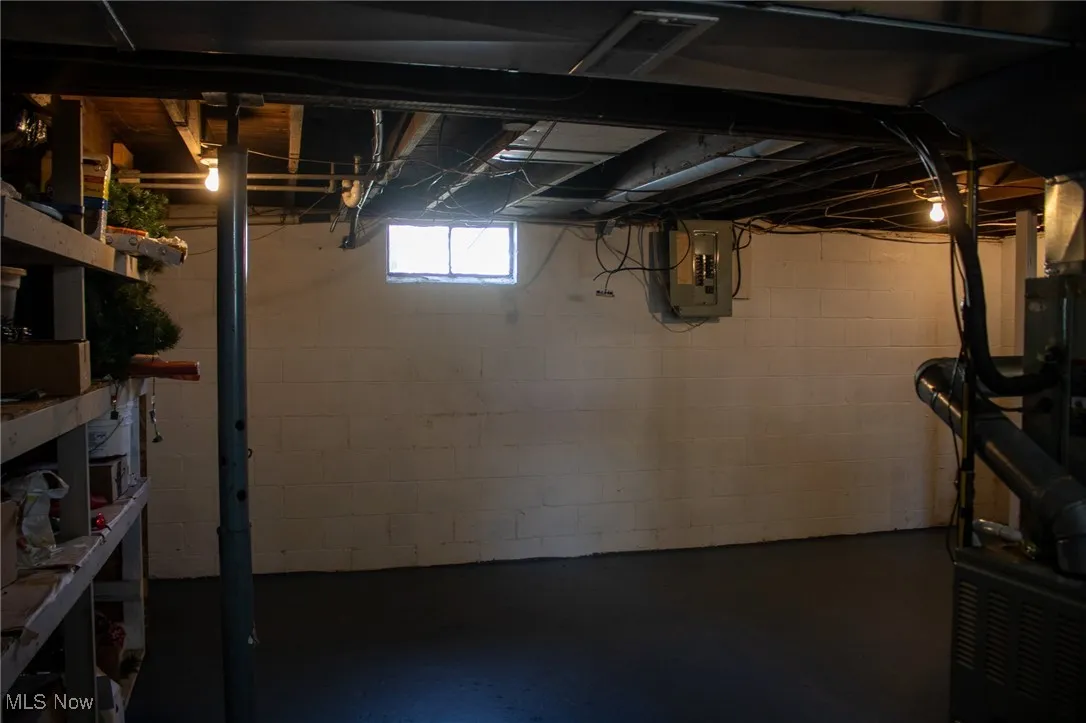 Basement featuring electric panel