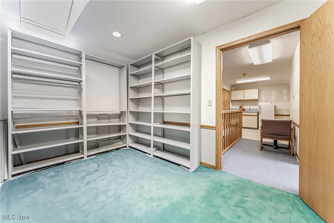 Spacious closet with carpet floors