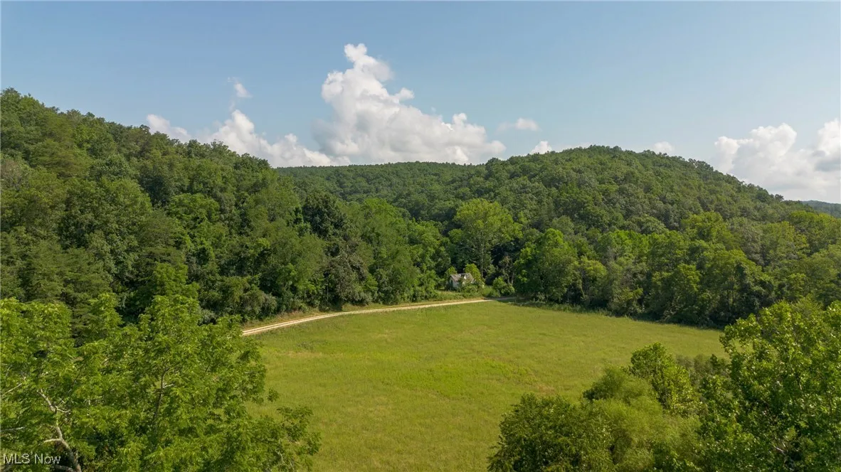 Aerial view of a heavily wooded area