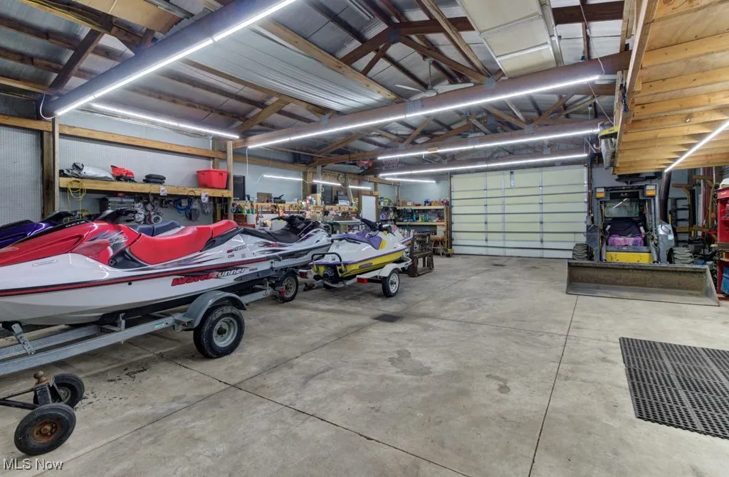 Garage with a workshop area
