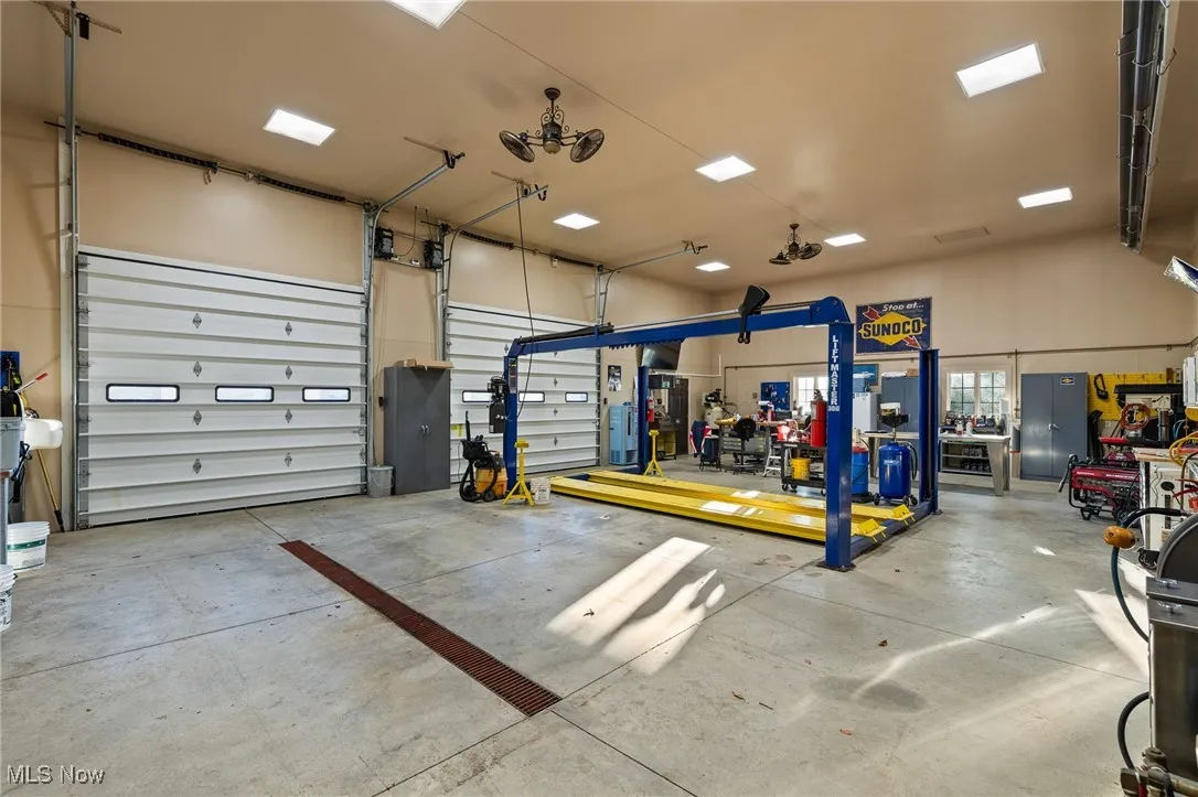 Garage with a workshop area