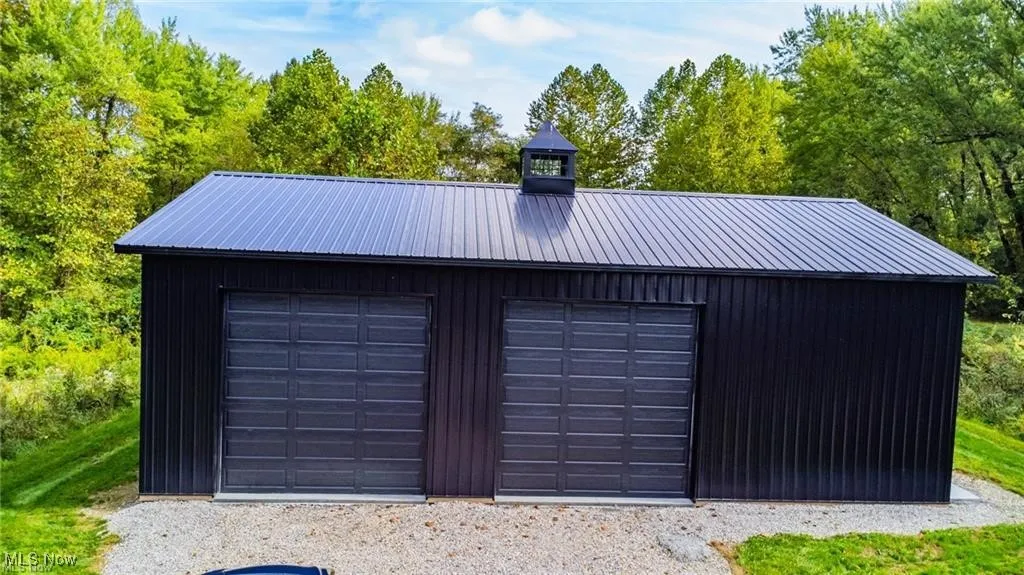 View of detached garage