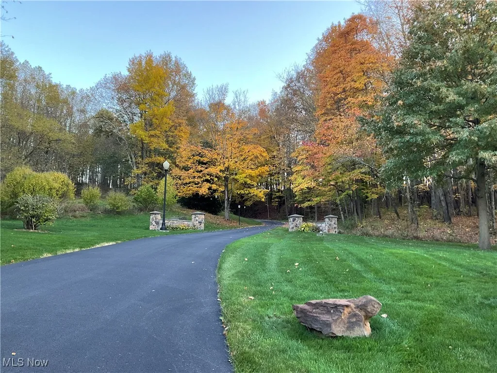 View of driveway with street lighting