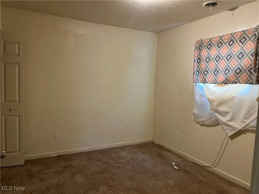 Carpeted spare room with baseboards
