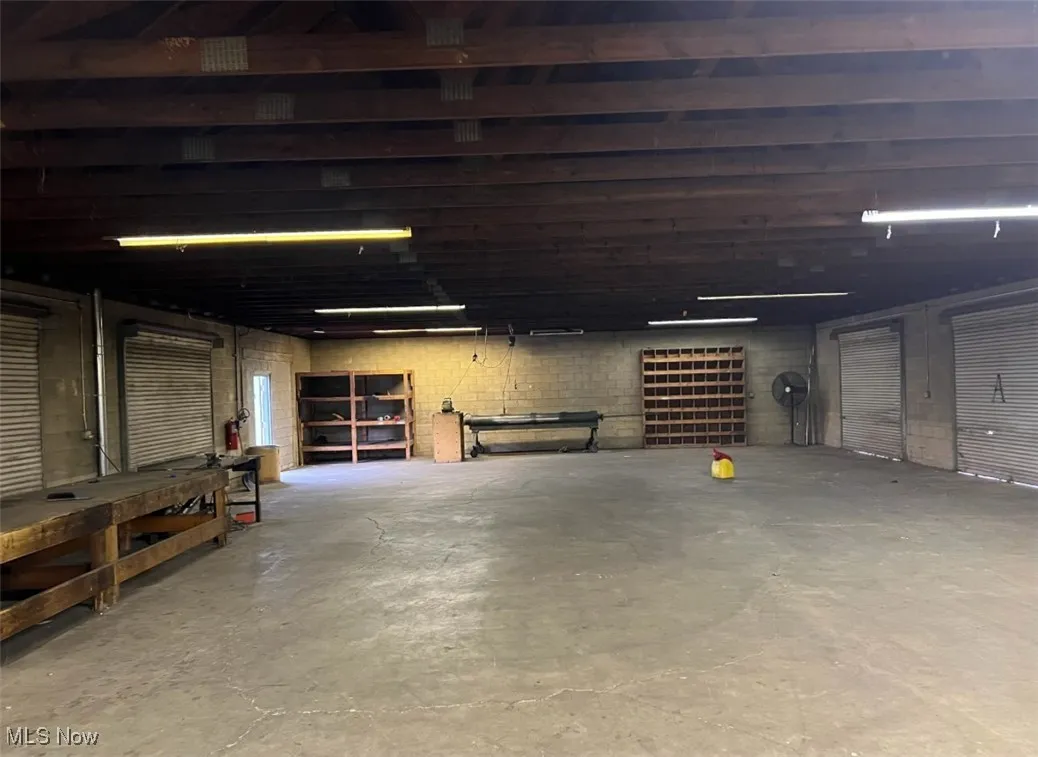 One of the Eight 2,700 sqft Garages with concrete block walls.