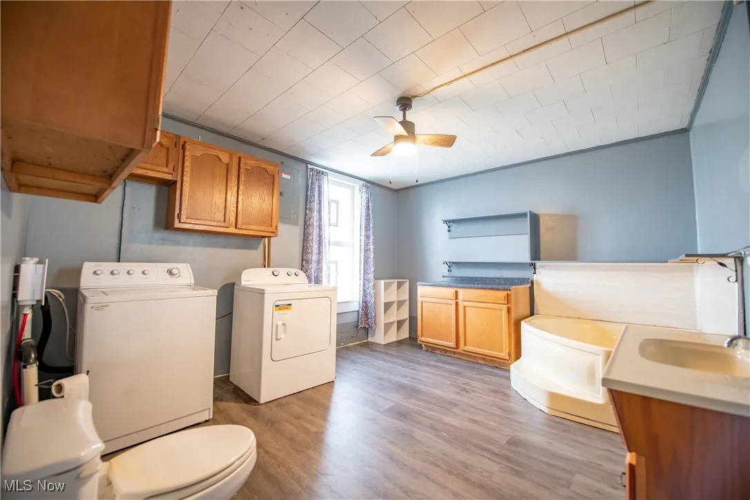 Bathroom featuring laundry