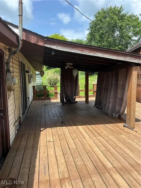 View of wooden deck and covered porch