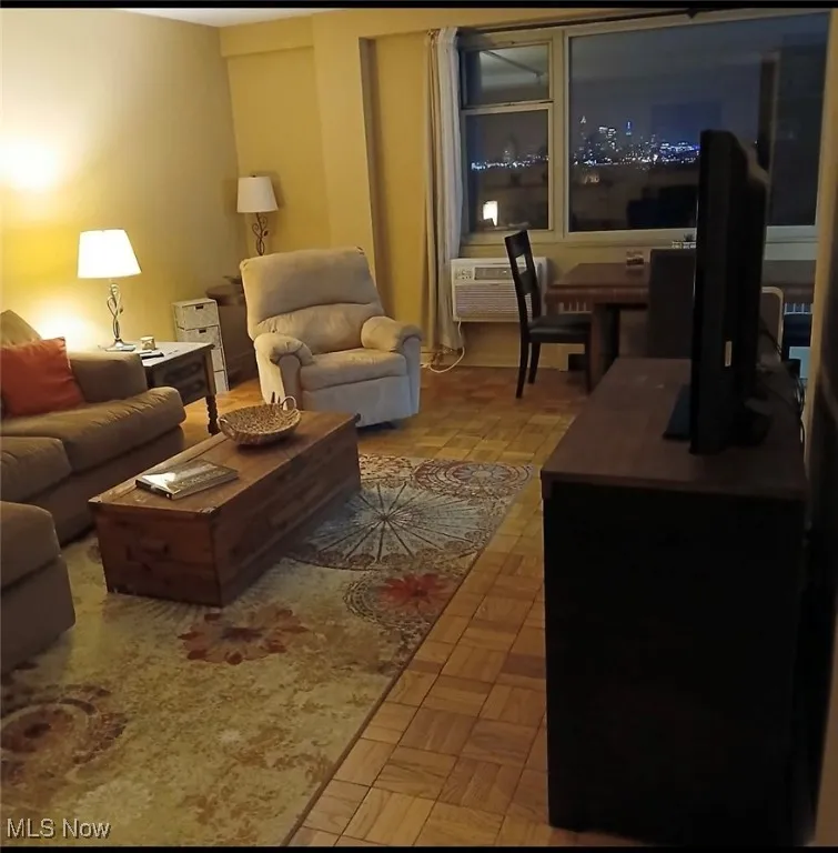 Living room with a wall mounted air conditioner