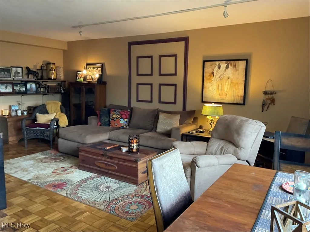 Living area featuring track lighting
