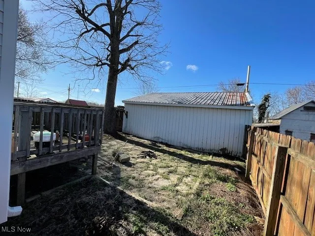 View of yard featuring a fenced backyard and a deck