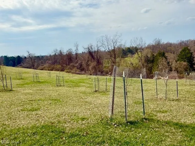 View of yard with fence and a rural view