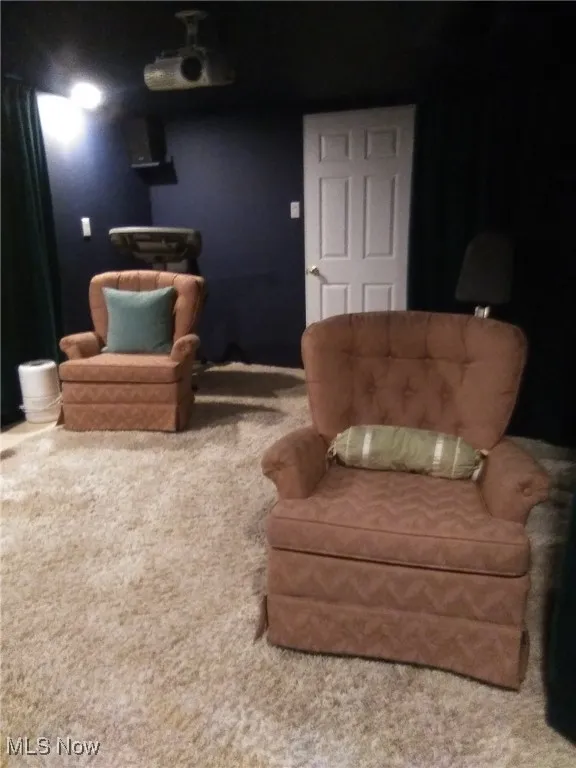Living area featuring carpet flooring