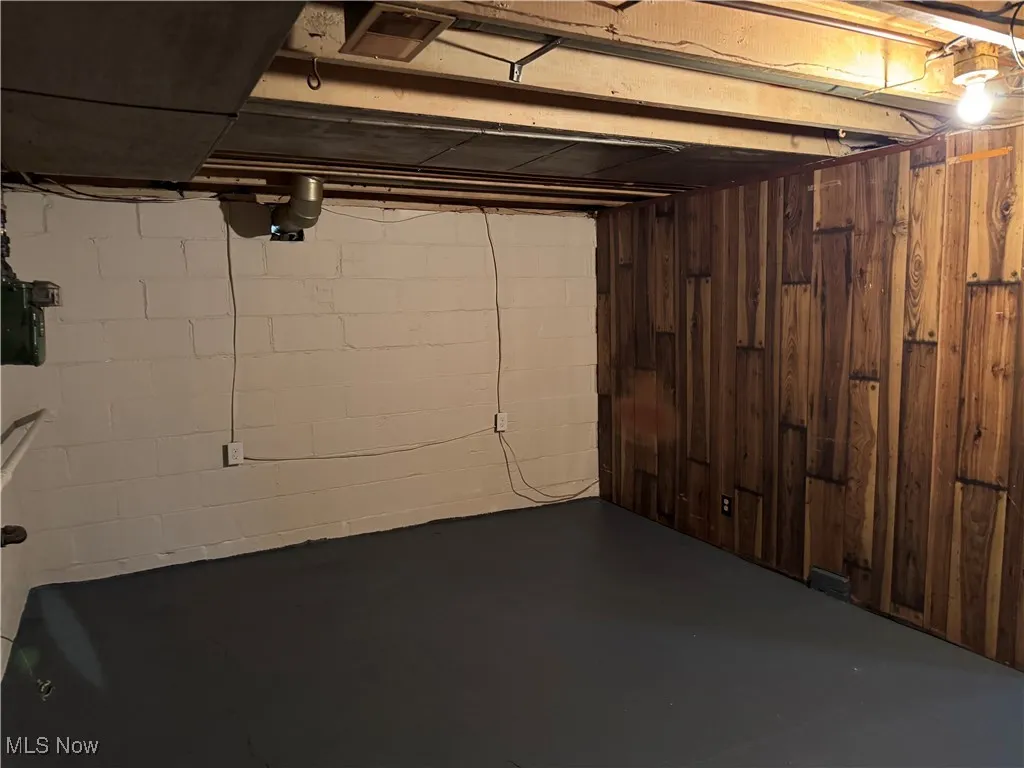 Unfinished below grade area with wooden walls