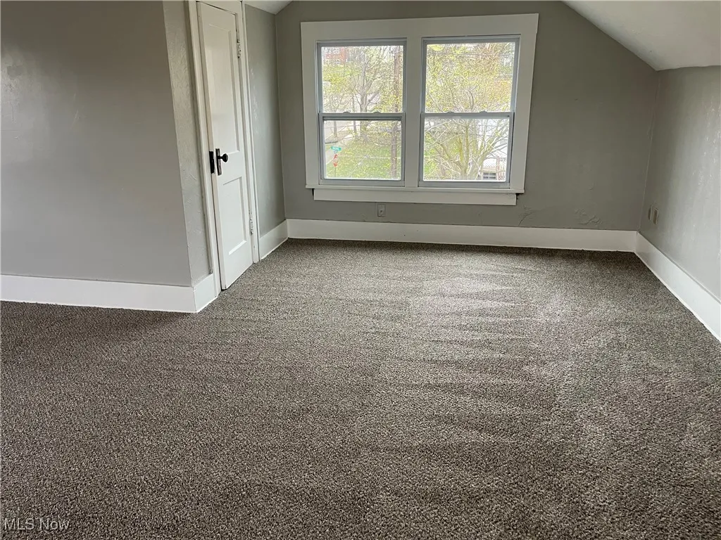 Additional living space with baseboards, carpet, and vaulted ceiling