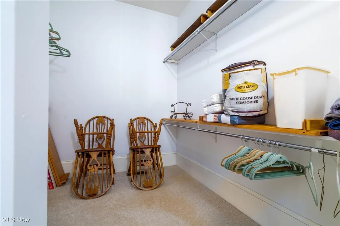Spacious closet with light colored carpet