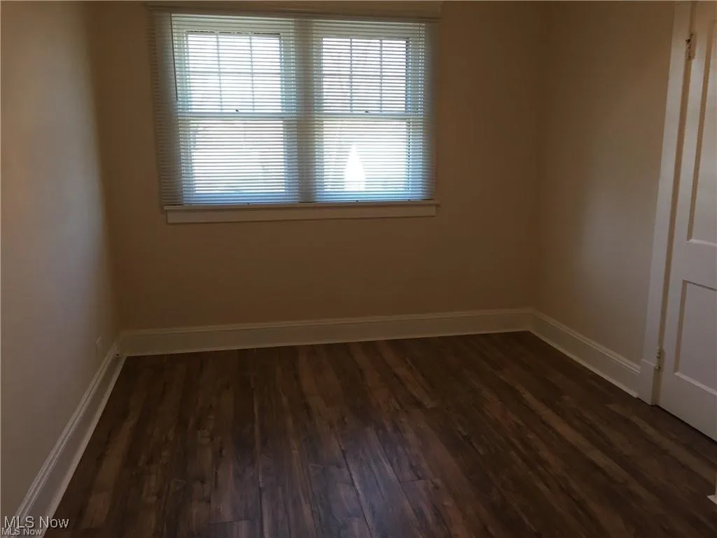 Spare room with baseboards and dark wood finished floors