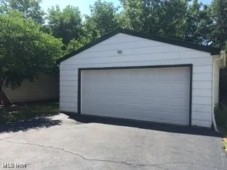 View of detached garage