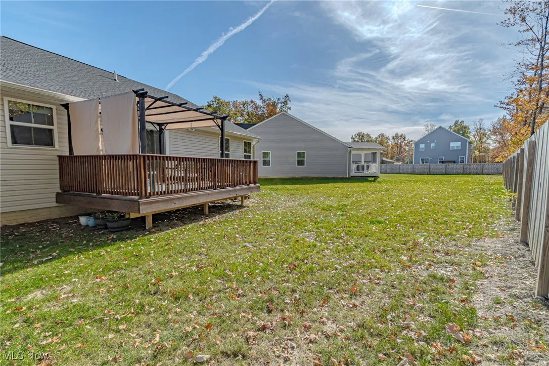 View of yard with a fenced backyard and a deck