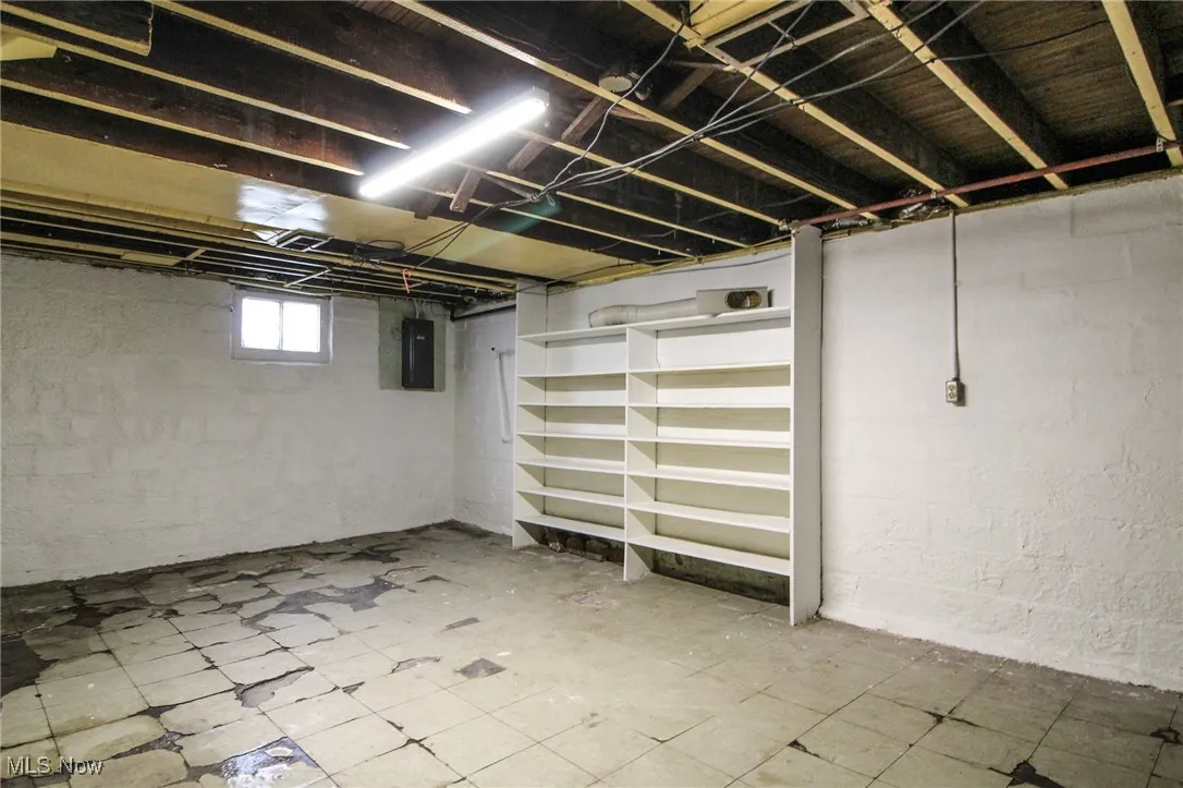 Basement with electric panel