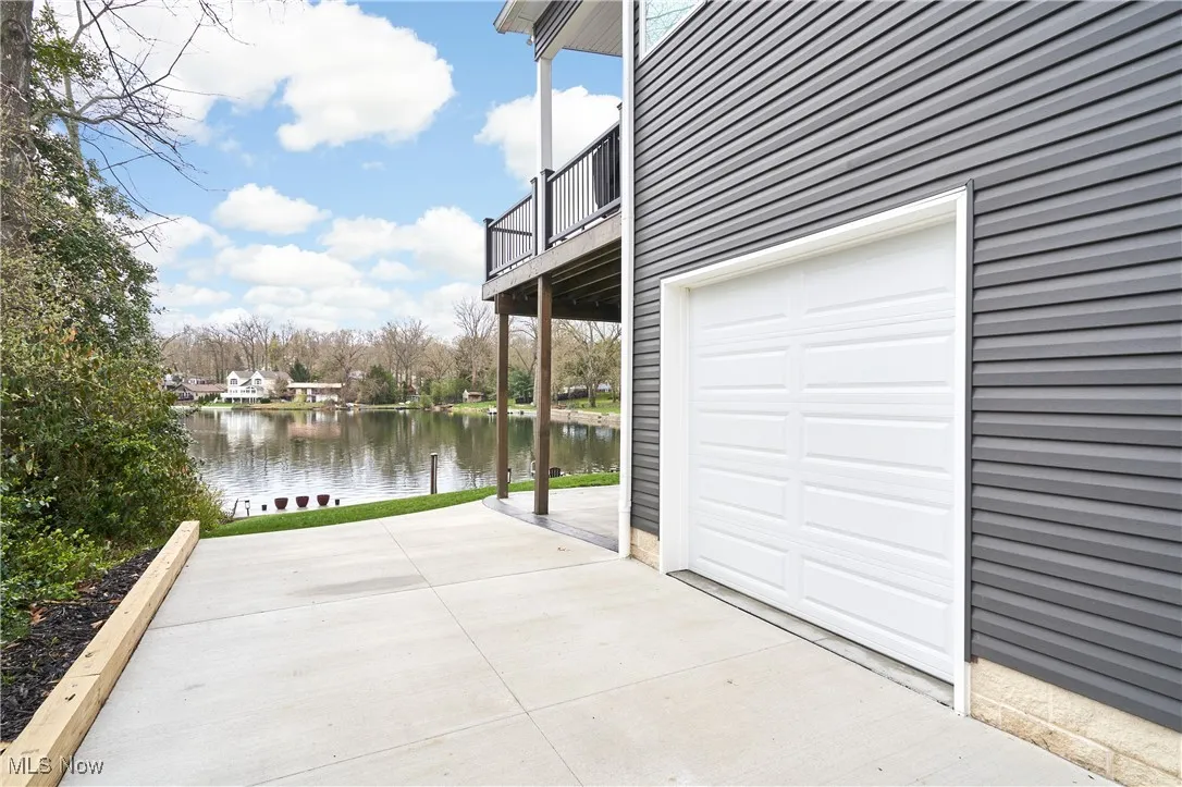 Garage featuring a water view