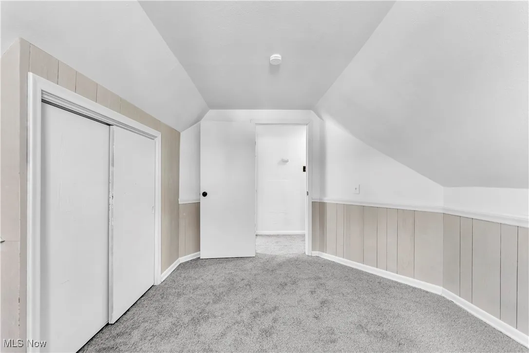 Additional living space featuring carpet and vaulted ceiling