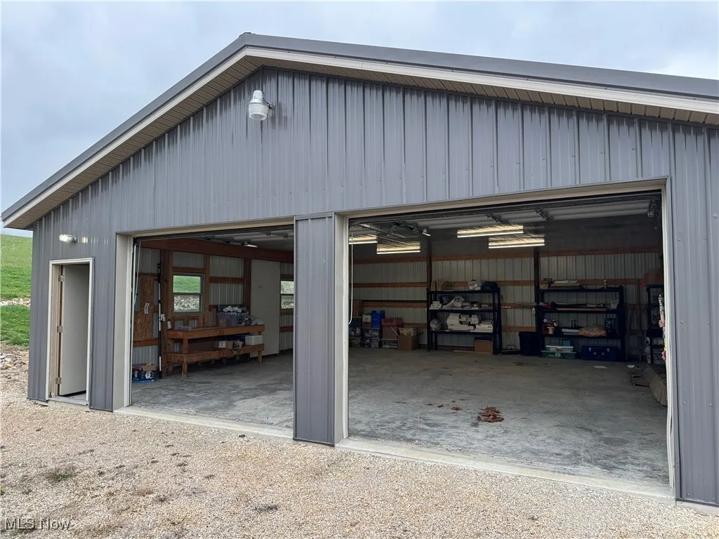View of detached garage