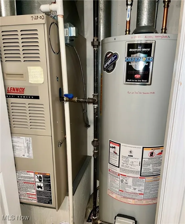 Utilities featuring water heater and heating unit