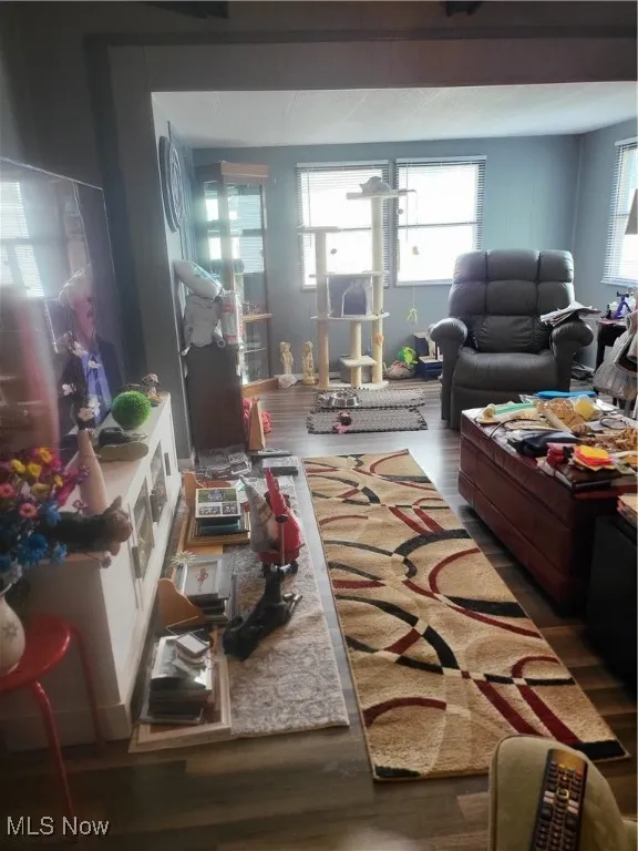 Living room with wood finished floors and a wealth of natural light