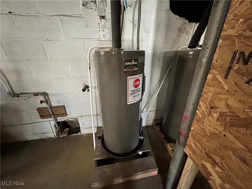 Utility room featuring water heater