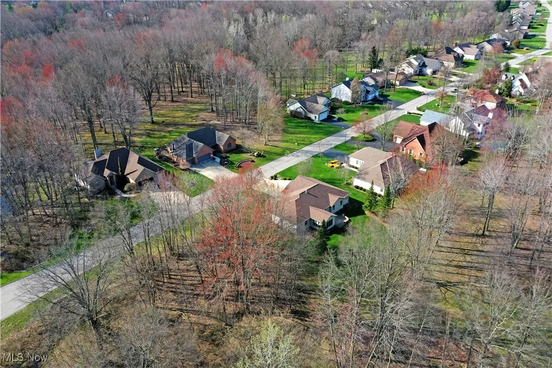 Bird's eye view featuring a forest view and a residential view
