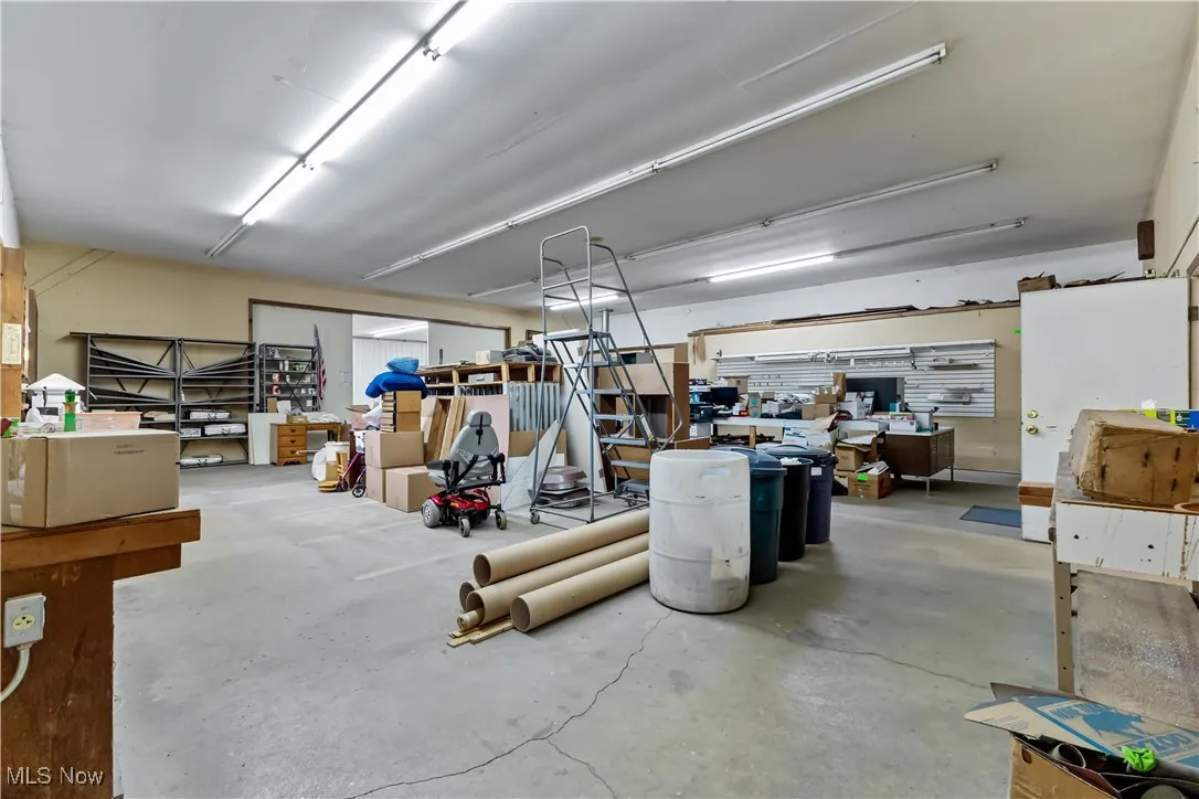 Garage with a workshop area
