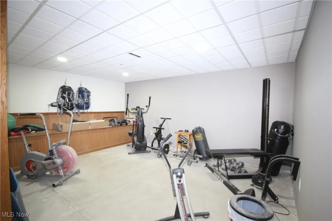 Workout area in the basement rec room