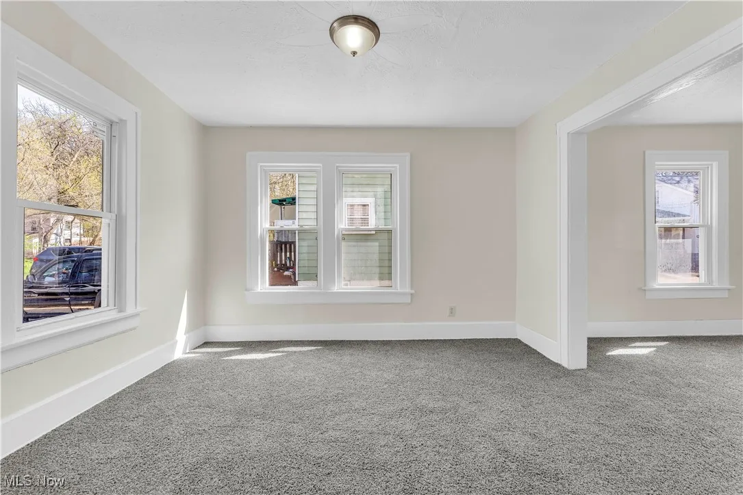 Unfurnished room featuring plenty of natural light, baseboards, and carpet flooring