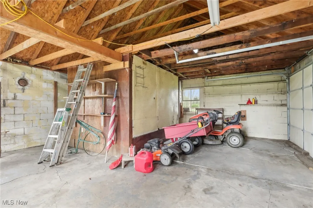 Garage with concrete block wall