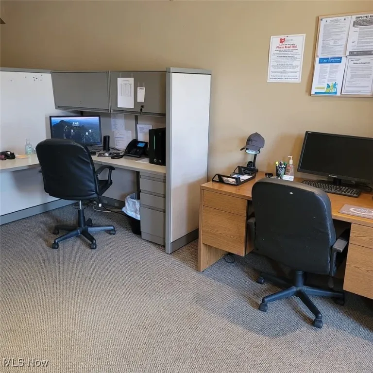 View of carpeted home office