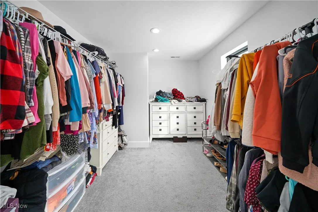 Walk in closet with visible vents and carpet floors