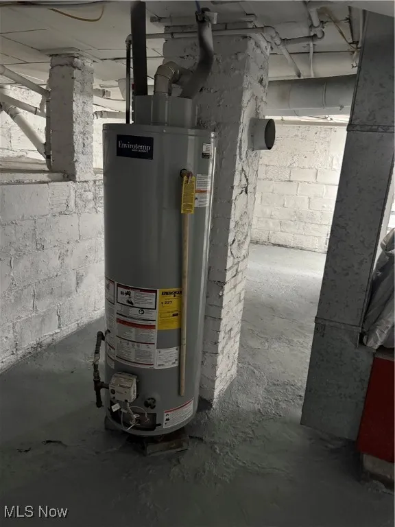 utility area in basement showing gas water heater