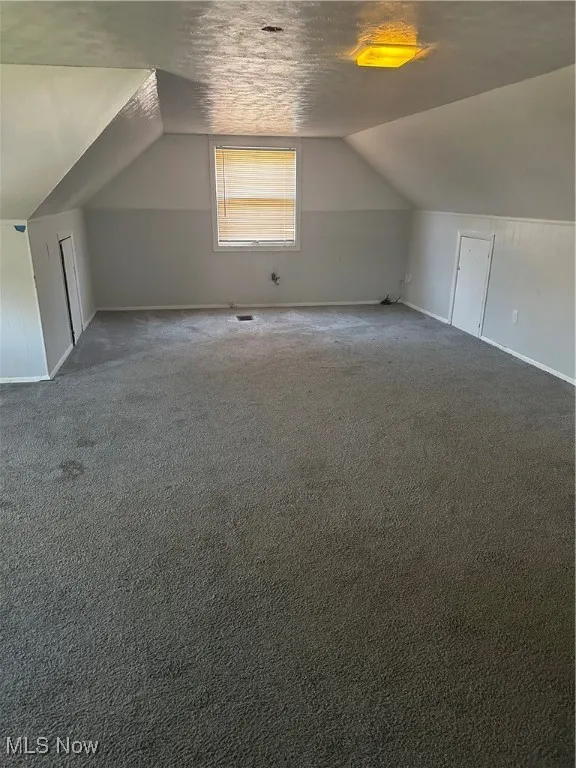 Bonus room with baseboards, carpet, and lofted ceiling