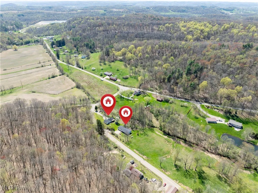 Aerial view of pin marker for each home