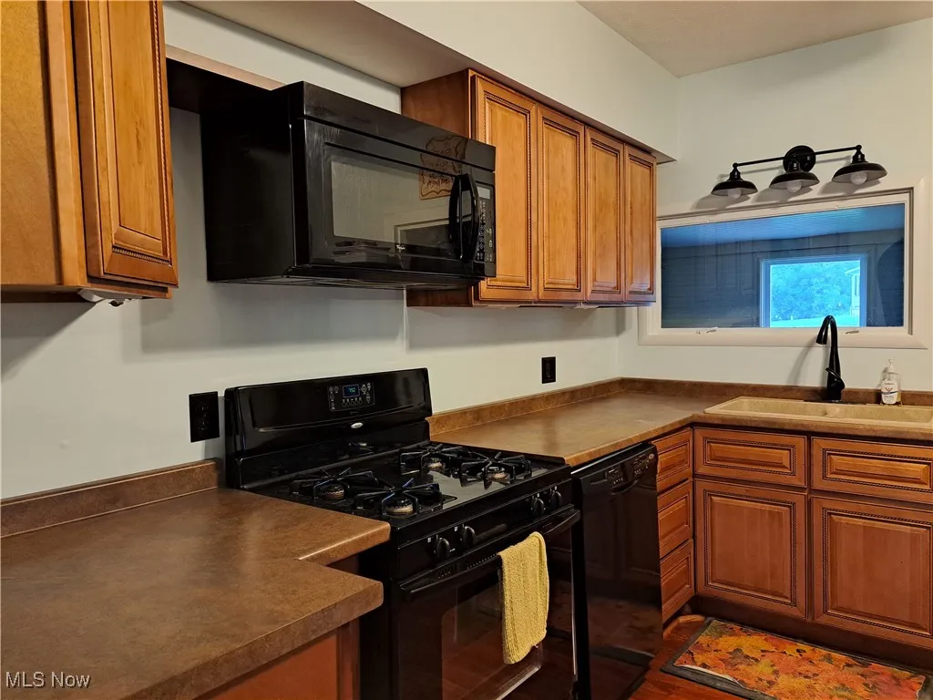 Kitchen with sink, wood-type flooring.