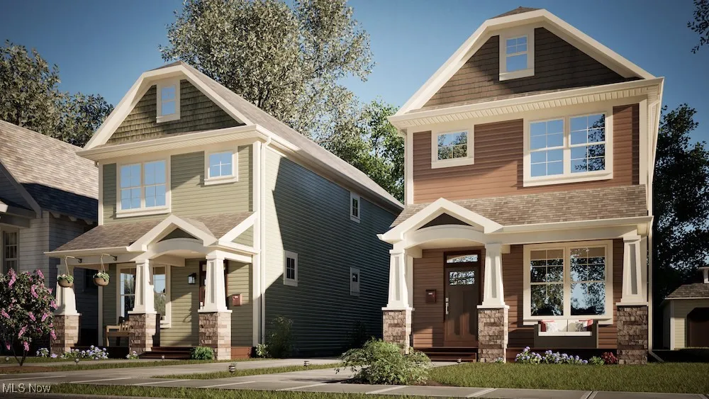 Craftsman-style house featuring covered porch, a shingled roof, and stone siding