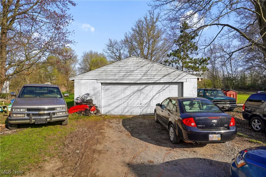 View of detached garage