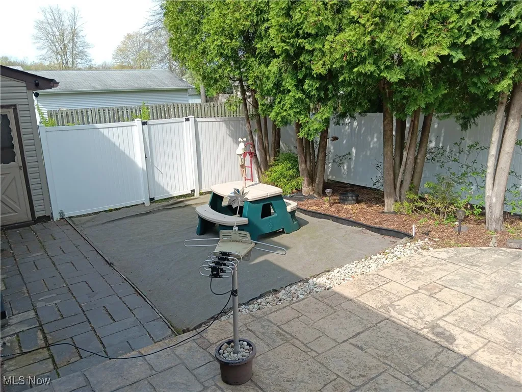 View of patio with a fenced backyard
