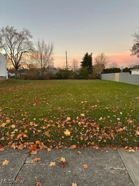 Yard at dusk featuring fence