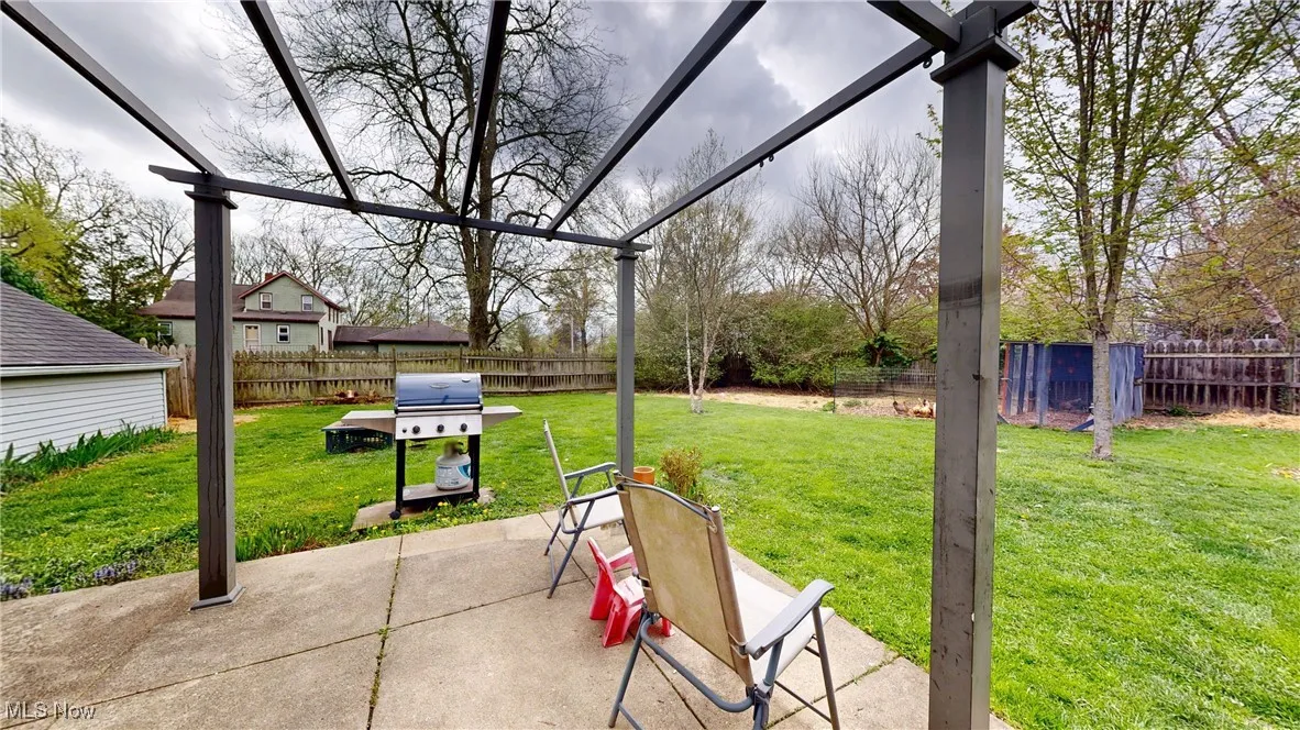 View of patio featuring grilling area and a fenced backyard