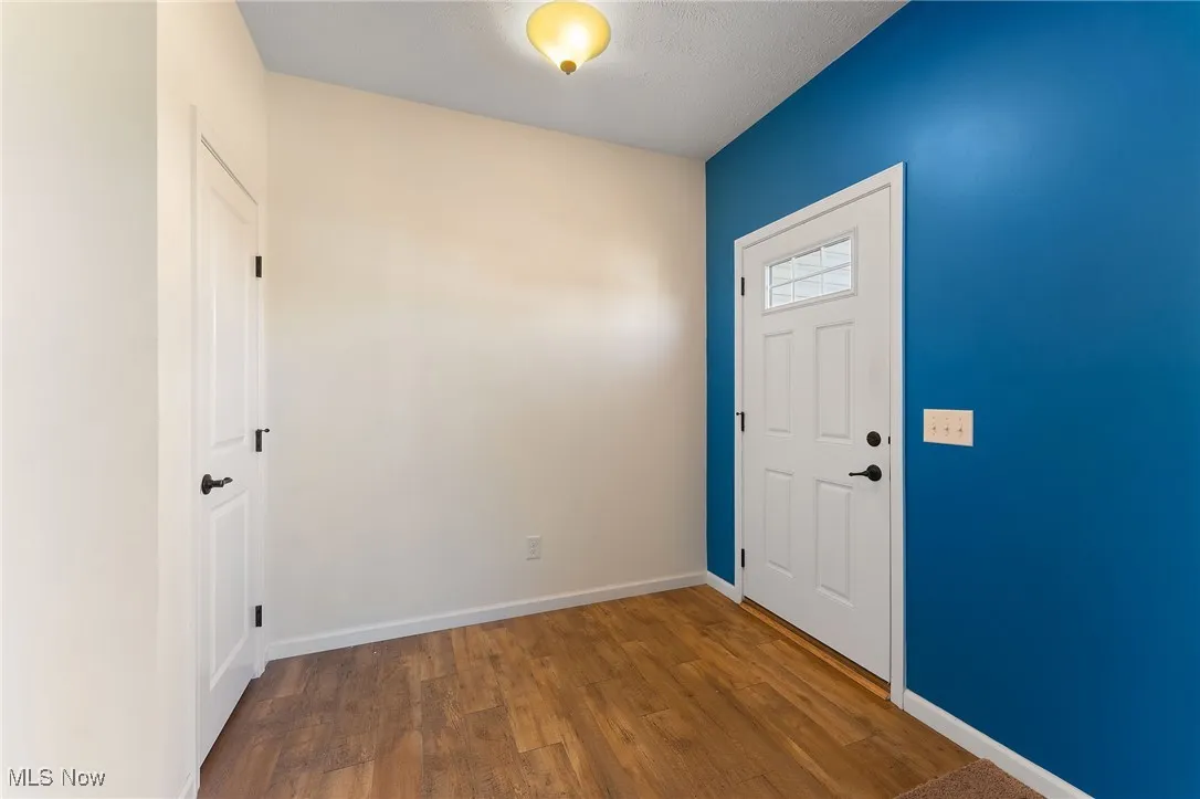 Foyer entrance with baseboards and wood finished floors